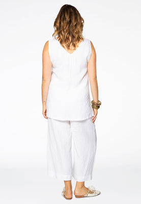 Singlet double v-neck LINEN - white  - #3