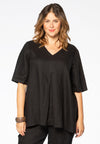 Blouse plissée à encolure en v linen - Noir