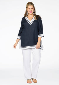 Tunic v-neck LINEN - blue - #2