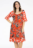 Dress wide neck MIX PRINT - red  - #1