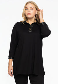 Tunic faux leather details INTERLOCK - black - #1