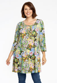 Tunic wide bottom frill FLOWERY - black - #1