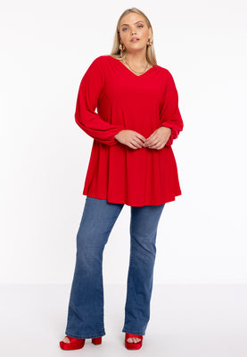 Tunic wide bottom V-neck Dolce - red  - #2