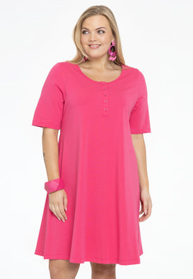 Dress A-line buttons COTTON - pink - #1