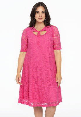 Dress A-line cut-out LACE - pink - #1