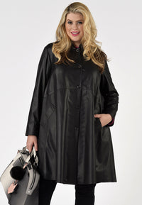 Coat wide Aline leather - black - #1
