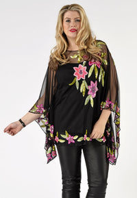 Tunic square roses beading - black - #1
