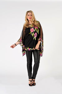 Tunic square roses beading - black - #2