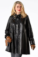 Blouse ruffled leather - black - #1