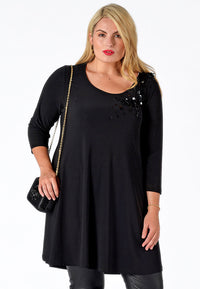 Tunic wide bottom beads DOLCE - black - #1