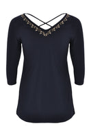 Shirt flare beaded v-neck DOLCE - blue - #3