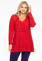 Tunic flare ruffled V-neck DOLCE - red - #1