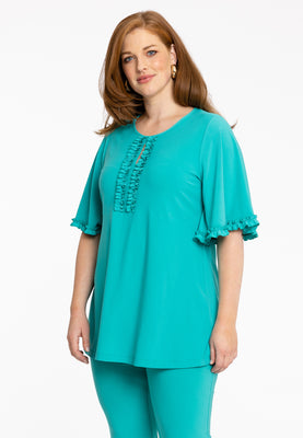 Tunic flare frilled sleeves DOLCE - turquoise - #1