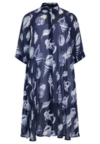 Blouse-jacket A-line SEA SHELLS - blue - #5