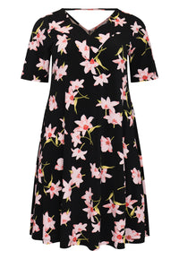 Dress A-line HIBISCUS - black - #4