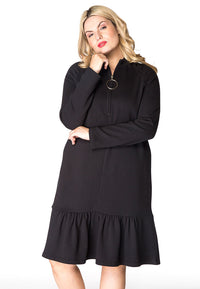 Dress-sweater ruffled - black - #1