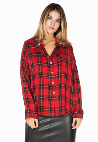 Blouse stone buttons check - red - #1