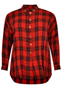 Blouse stone buttons check - red - #4
