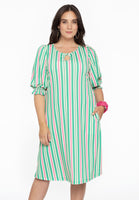 Dress lantern puff sleeve STRIPY - green - #1