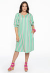 Dress lantern puff sleeve STRIPY - green 