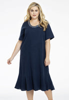 Dress beaded neck LINEN - blue - #1