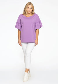 Shirt wide frill sleeve COTTON - light purple - #2