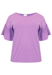Shirt wide frill sleeve COTTON - light purple - #4